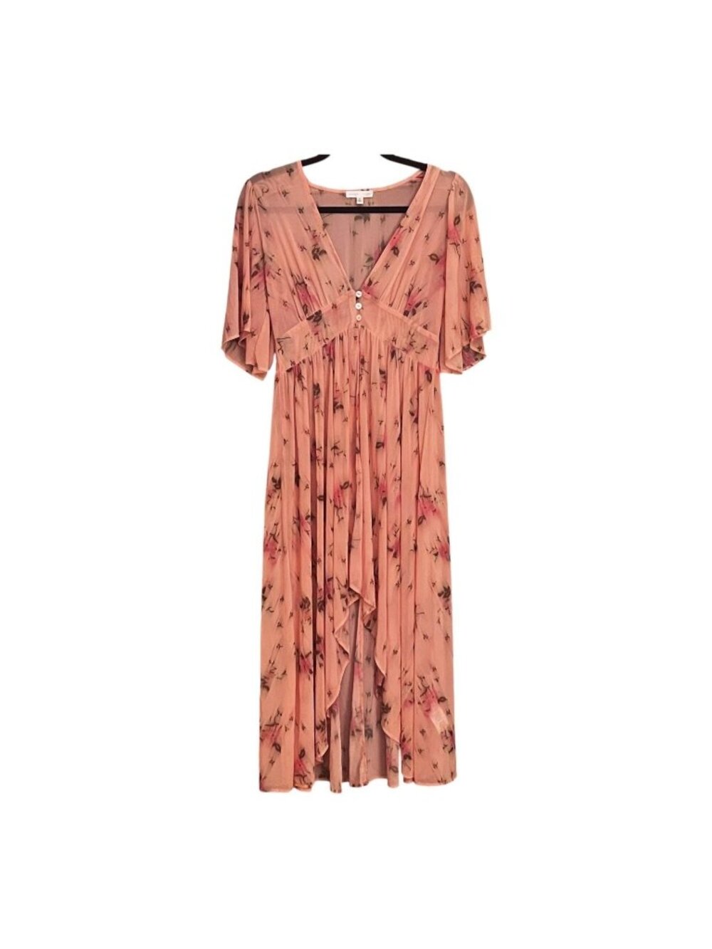 Society + Stitch Dress Womens SZ S Pink Floral Mesh Maxi Sheer Festival Fairy